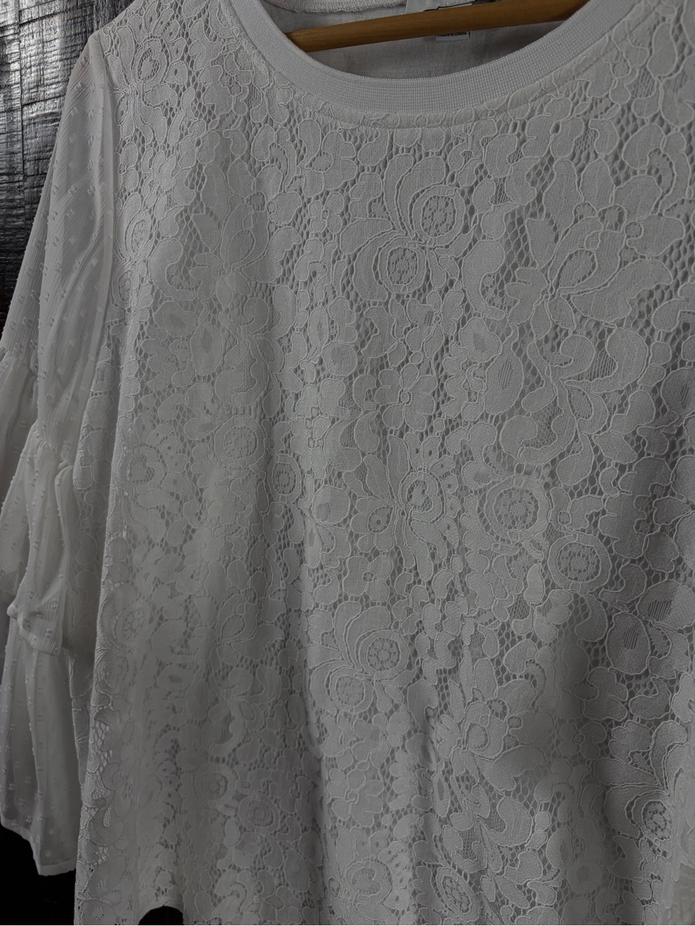 Kensie Romantic Boho White Lace Top Ruffled Sleeves Size Large - Picture 6 of 11